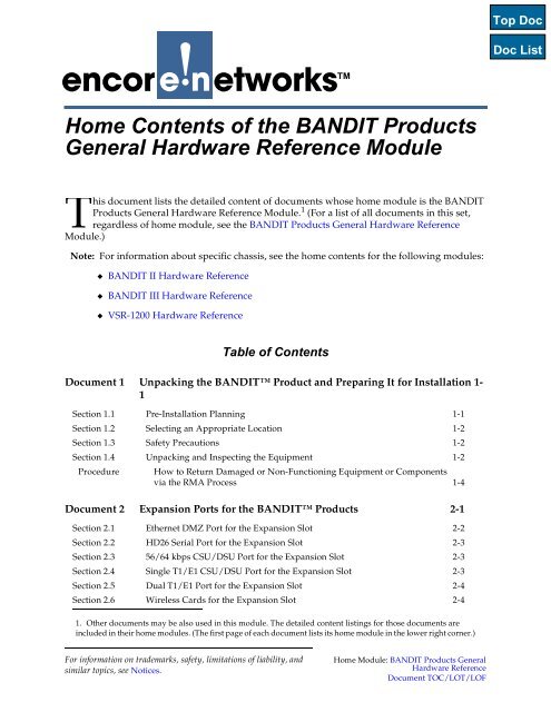 BANDIT Products General Hardware Reference ... - Encore Networks