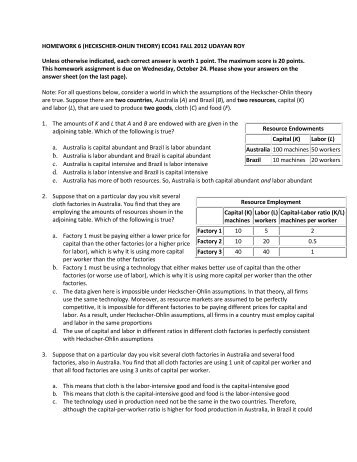 HOMEWORK 6 (HECKSCHER-OHLIN THEORY) ECO41 FALL 2012 ...