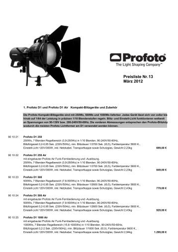 Profoto-Preisliste 13 - Sagafoto