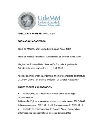 APELLIDO Y NOMBRE: Veca, Jorge FORMACIÃN ... - UdeMM