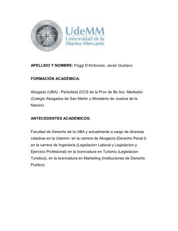 APELLIDO Y NOMBRE: Poggi D'Ambrosio, Javier Gustavo ... - UdeMM