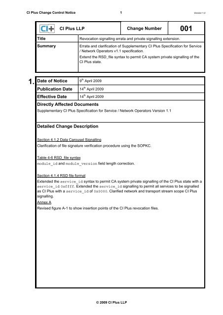 Change Request Form CI Plus Change Request Form CI Plus