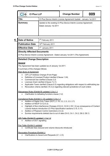 CI Plus LLP Change Number 1. Date of Notice Publication Date ...