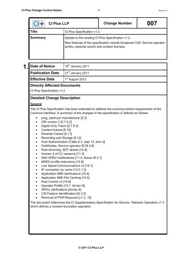 CI Plus LLP Change Number 1. Date of Notice Publication Date ...