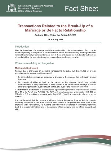 Transactions Related to the Break-up of a Marriage or De facto ...