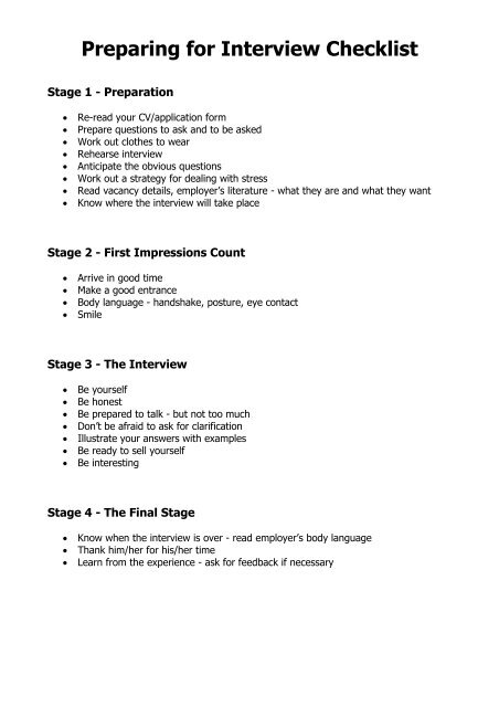 Preparing For Interview Checklist 