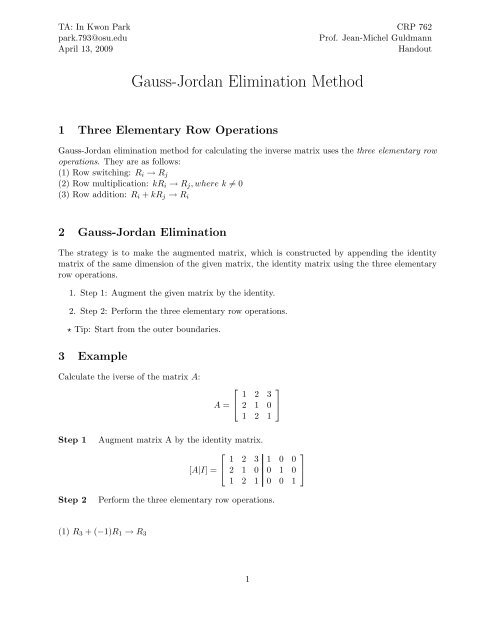 Gauss-Jordan Elimination Method - The Ohio State University