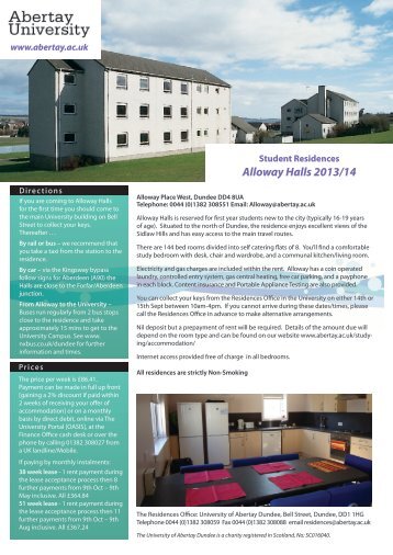 Leaflet - Alloway Halls - University of Abertay Dundee