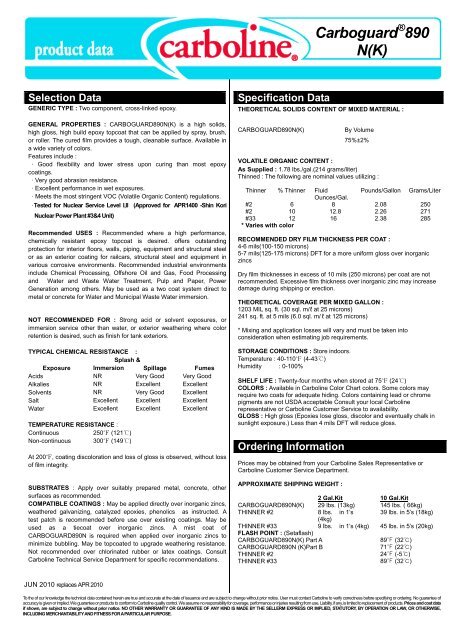 Carboline Carboguard 890 Color Chart