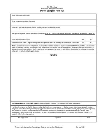 SWPPP Exemption Form/ NOI Narrative - City of Dyersburg