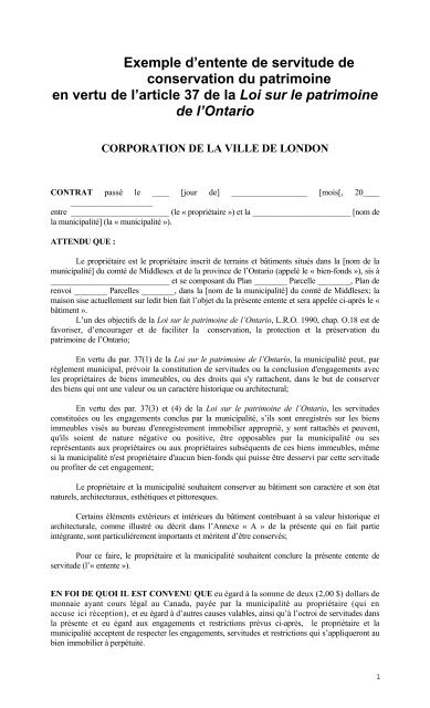 Exemple D Entente De Servitude De Conservation Du Patrimoine Pdf