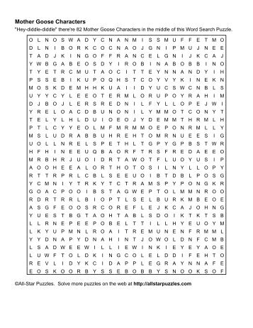 a PDF file of the Mother Goose Characters Word ... - All-Star Puzzles