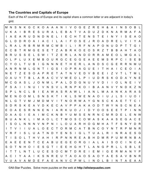 The Countries And Capitals Of Europe All Star Puzzles