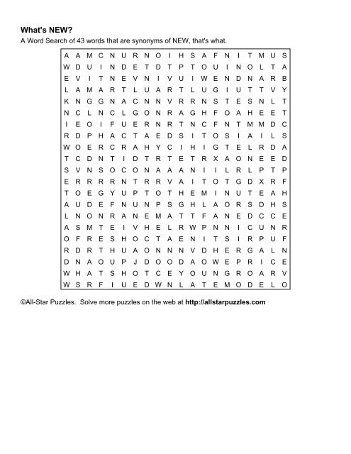 a PDF file of the What's NEW? Word Search Puzzle - All-Star Puzzles