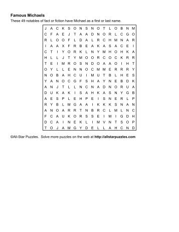a PDF file of the Famous Michaels Word Search ... - All-Star Puzzles