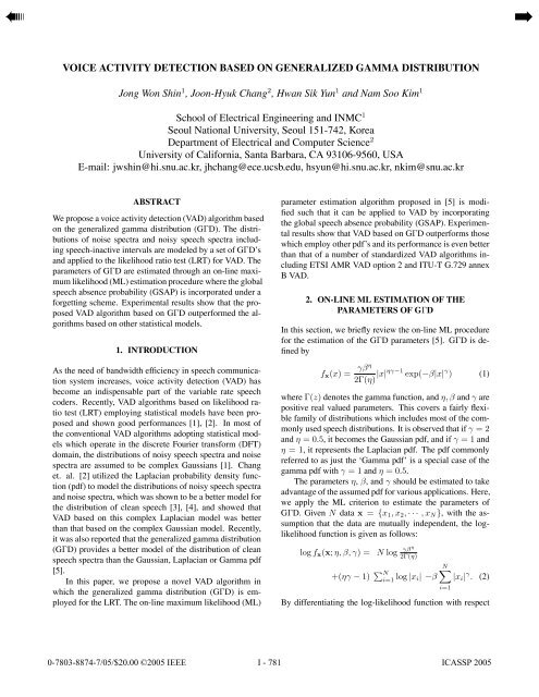Voice Activity Detection based on Generalized Gamma Distribution