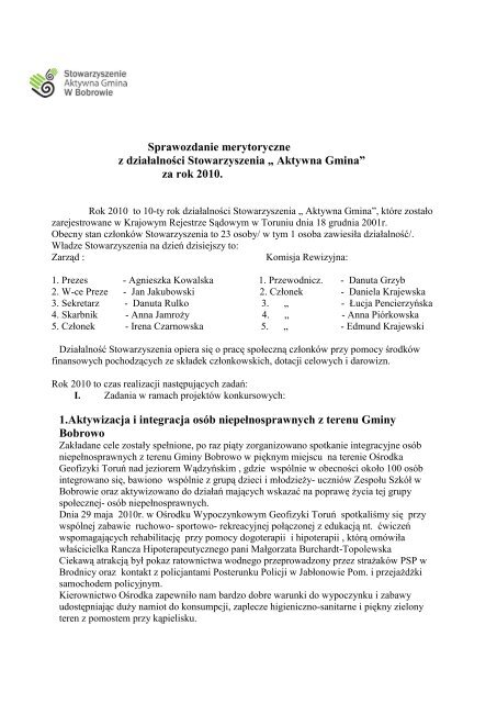 Sprawozdanie merytoryczne za 2010r..pdf - Bobrowo