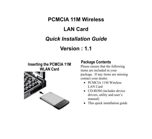 Pcmcia 11m Wireless Lan Card Quick Installation Guide Zyxel