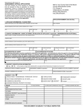 Application for Changed Assessment Form - County of Inyo