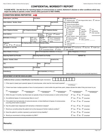 confidential morbidity report - California Department of Public Health