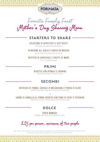 Mother's Day Sharing Menu Fornata Family Feast - Carnaby