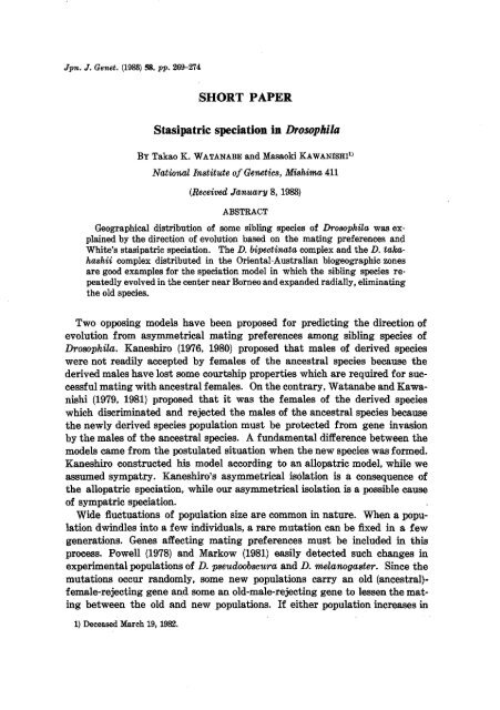 SHORT PAPER Stasipatric speciation in Drosophila Two opposing ...