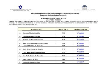 ClassificaÃ§Ã£o Final - DOUTORADO - PPG-PMUS - Museu de ...