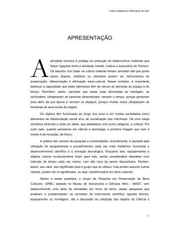 APRESENTAÃÃO - Museu de Astronomia e CiÃªncias Afins