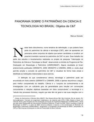 PANORAMA SOBRE O PATRIMÃNIO DA CIENCIA E TECNOLOGIA ...
