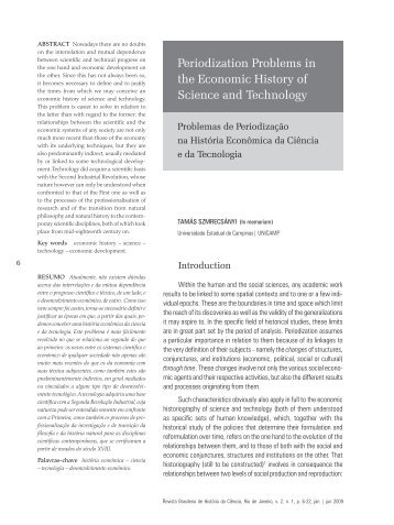 Periodization Problems in the Economic History of Science and ...