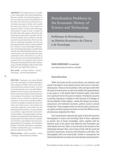 Periodization Problems in the Economic History of Science and ...