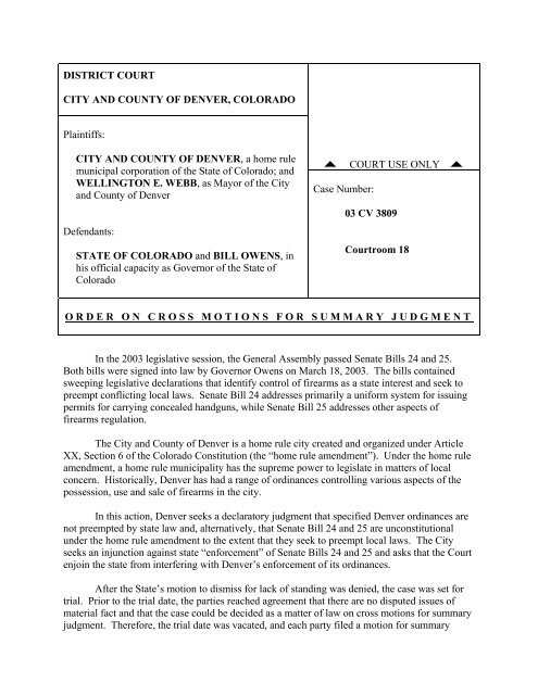 City and County of Denver v. the State of Colorado