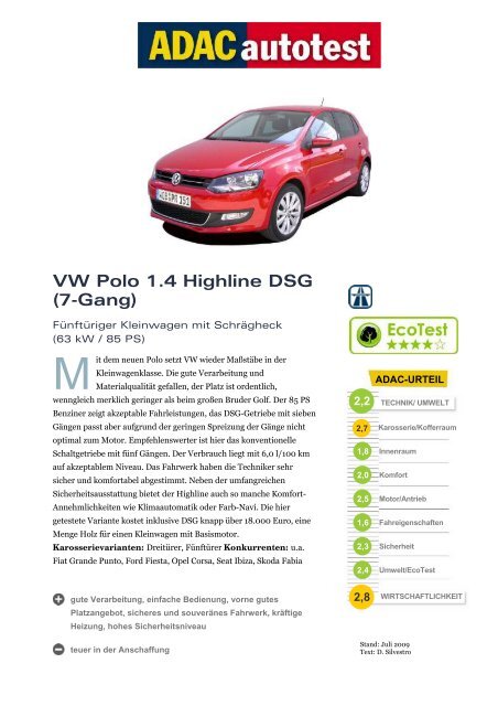 VW Polo 1.4 Highline DSG (7-Gang) - ADAC