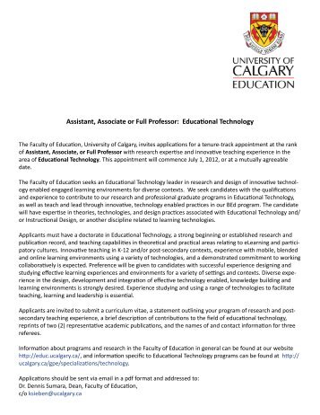 Assistant, Associate or Full Professor: Educational Technology