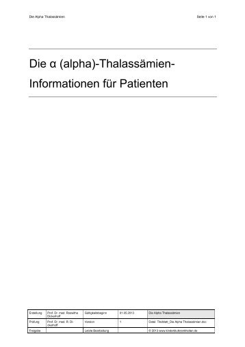 (alpha)-ThalassÃ¤mien - Kinderblutkrankheiten