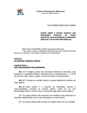 Lei Complementar nº 660 de 2007 - Câmara Municipal de Blumenau
