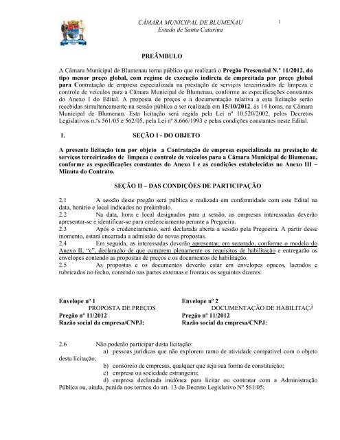 Pregão Presencial 112012 Contratação de empresa especializada ...