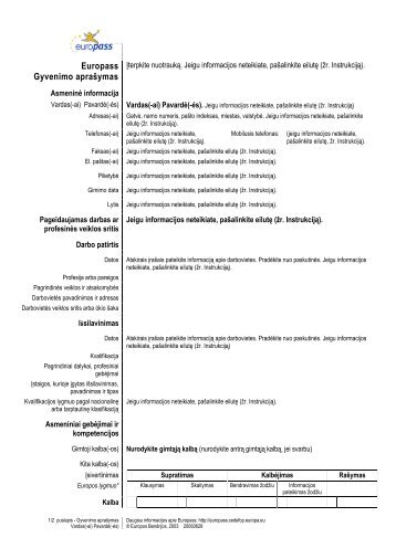 Europass CV pavyzdys