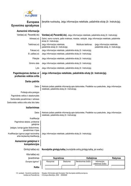 Europass CV pavyzdys