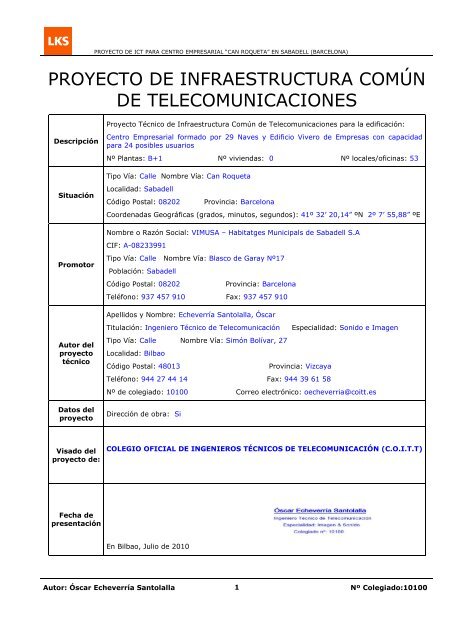 proyecto de infraestructura comÃºn de telecomunicaciones - Sabadell