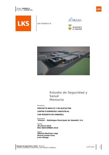 Estudio de Seguridad y Salud Memoria - Sabadell