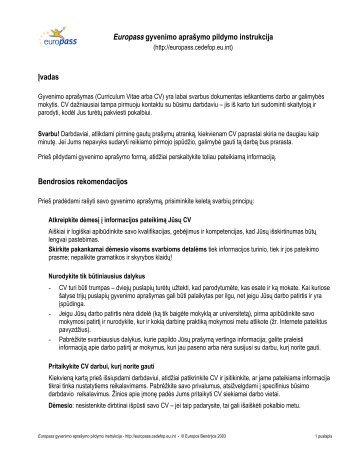 0 Europass gyvenimo apraÅ¡ymo pildymo instrukcija - Lietuvos darbo ...
