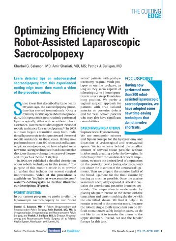 optimizing Efficiency With robot-assisted laparoscopic Sacrocolpopexy