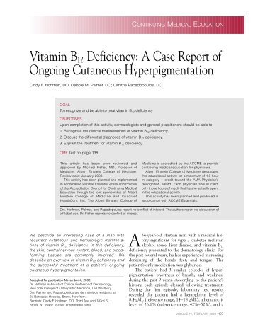 Vitamin B12 Deficiency: A Case Report of Ongoing ... - Ob.Gyn. News