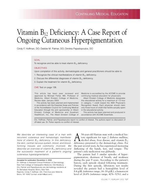 Vitamin B12 Deficiency: A Case Report of Ongoing ... - Ob.Gyn. News