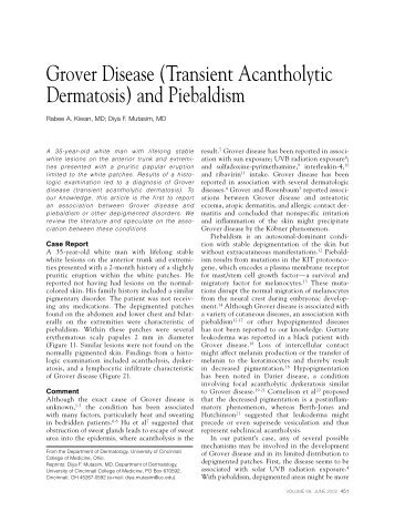 Grover Disease (Transient Acantholytic Dermatosis ... - Ob.Gyn. News