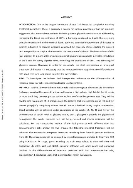 Isolated ileal interposition in enteroendocrine L cells differentiation