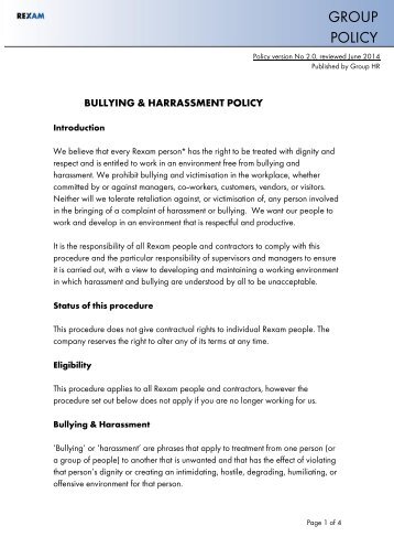 Anti discrimination and harassment policy - The Group