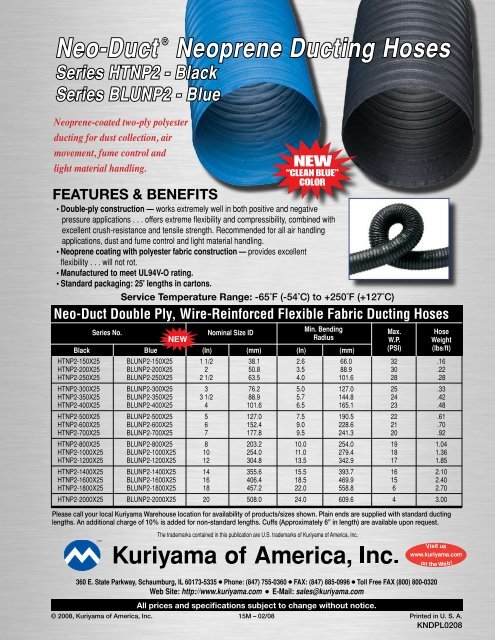 Neo-Duct Â® Neoprene Ducting Hoses - Kuriyama of America