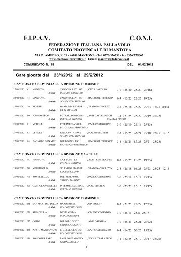 Comunicato nÂ° 18 del 01/02/2012 - FIPAV - Comitato Provinciale di ...